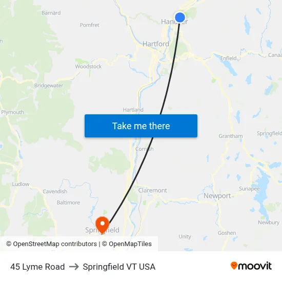 45 Lyme Road to Springfield VT USA map