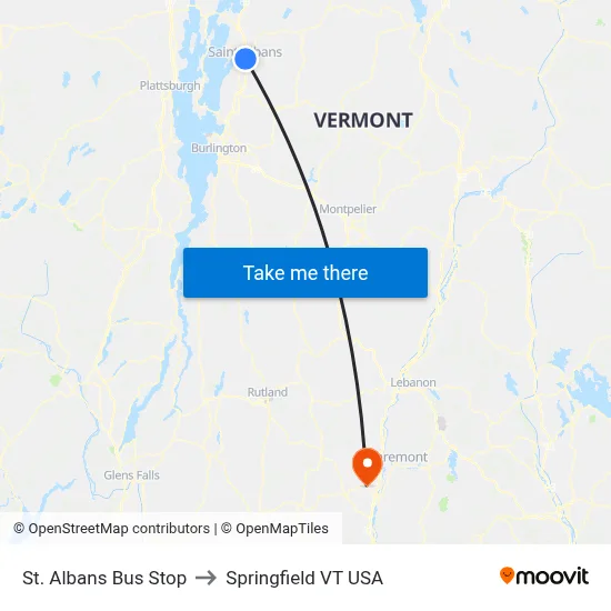 St. Albans Bus Stop to Springfield VT USA map