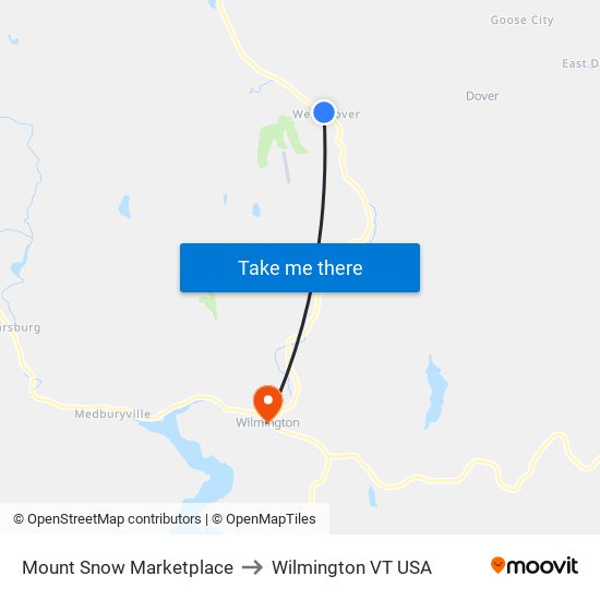 Mount Snow Marketplace to Wilmington VT USA map