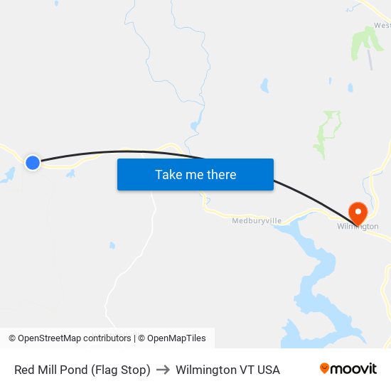 Red Mill Pond (Flag Stop) to Wilmington VT USA map