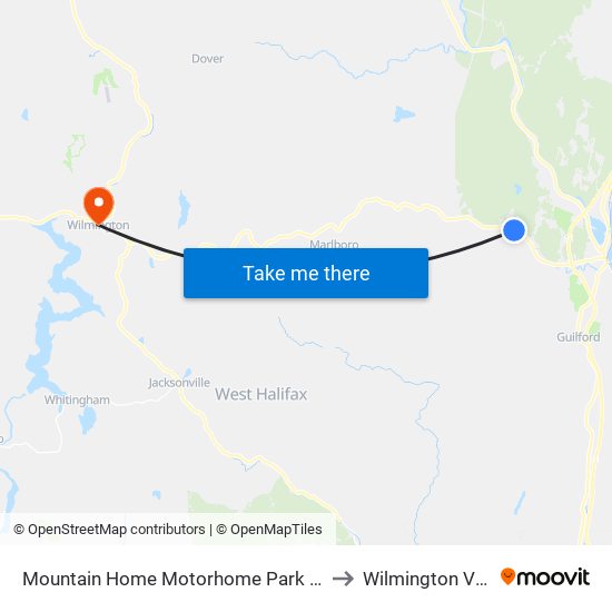 Mountain Home Motorhome Park (Flag Stop) to Wilmington VT USA map