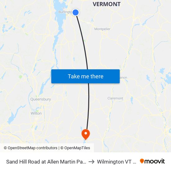 Sand Hill Road at Allen Martin Parkway to Wilmington VT USA map