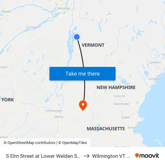 S Elm Street at Lower Welden Street to Wilmington VT USA map