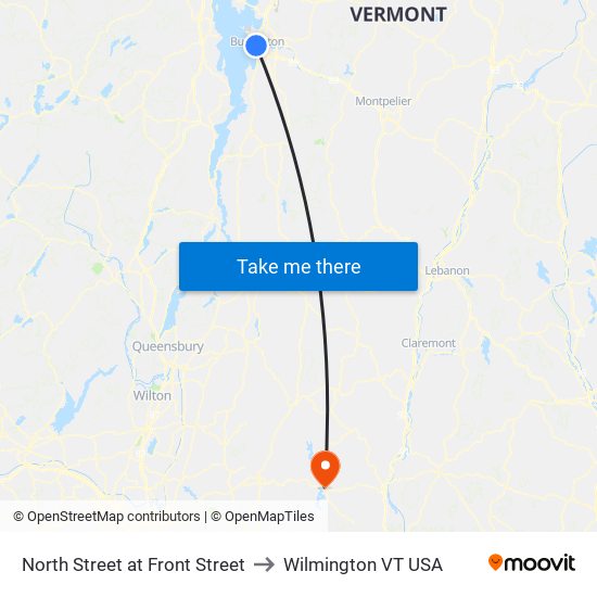 North Street at Front Street to Wilmington VT USA map