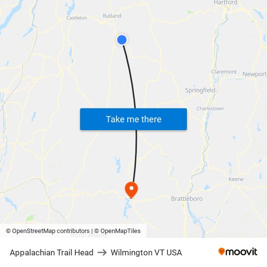 Appalachian Trail Head to Wilmington VT USA map