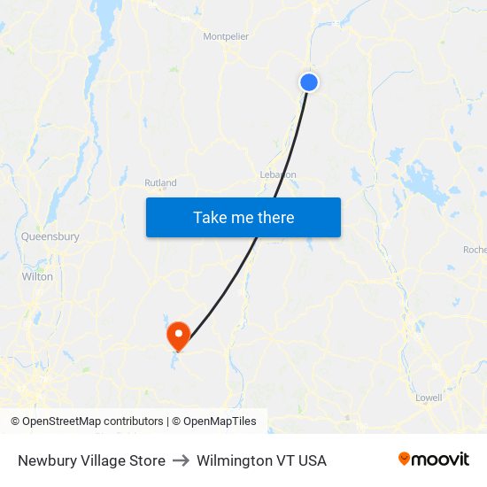 Newbury Village Store to Wilmington VT USA map