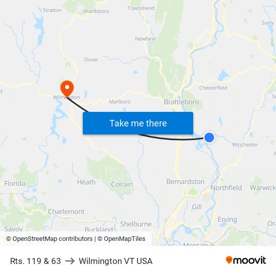 Rts. 119 & 63 to Wilmington VT USA map