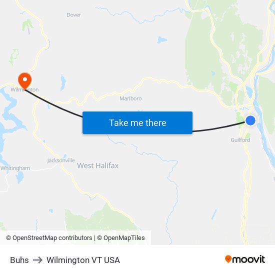 Buhs to Wilmington VT USA map
