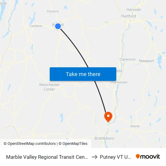Marble Valley Regional Transit Center to Putney VT USA map