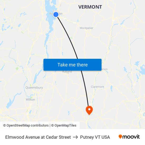 Elmwood Avenue at Cedar Street to Putney VT USA map