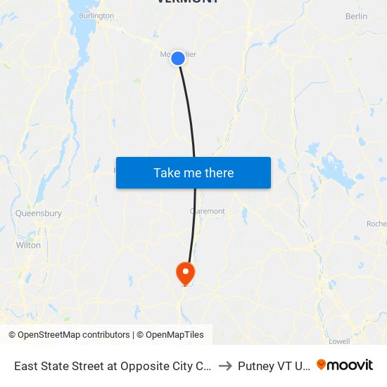 East State Street at Opposite City Center to Putney VT USA map