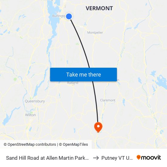 Sand Hill Road at Allen Martin Parkway to Putney VT USA map