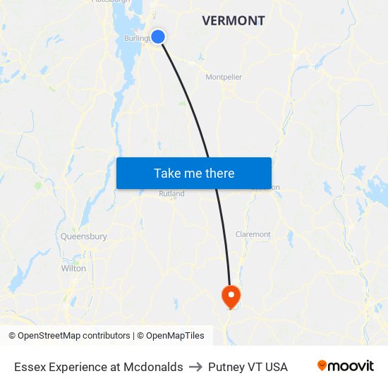 Essex Experience at Mcdonalds to Putney VT USA map