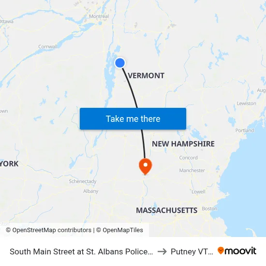 South Main Street at St. Albans Police Department to Putney VT USA map