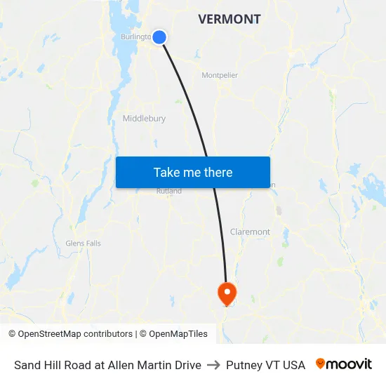 Sand Hill Road at Allen Martin Drive to Putney VT USA map