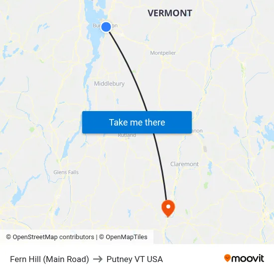 Fern Hill (Main Road) to Putney VT USA map