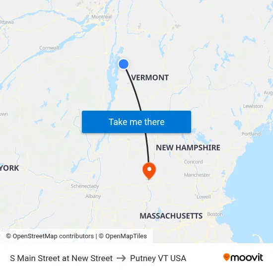 S Main Street at New Street to Putney VT USA map