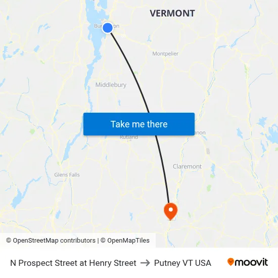 N Prospect Street at Henry Street to Putney VT USA map