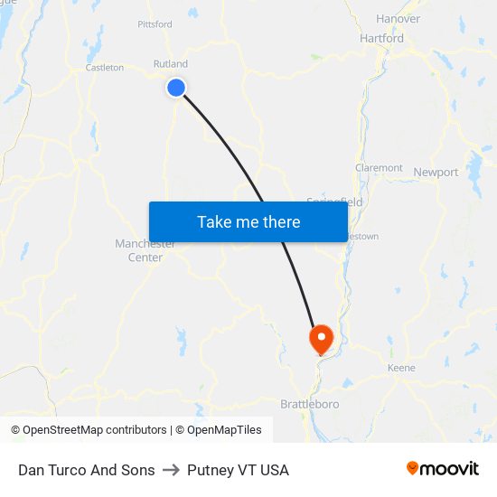 Dan Turco And Sons to Putney VT USA map