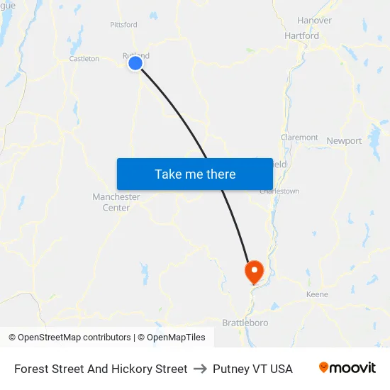 Forest Street And Hickory Street to Putney VT USA map