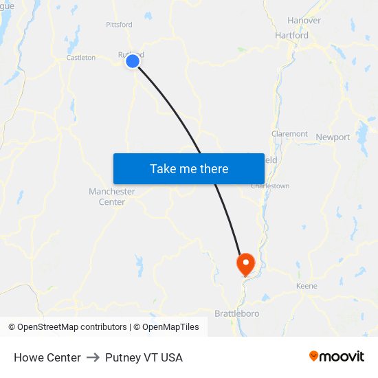 Howe Center to Putney VT USA map