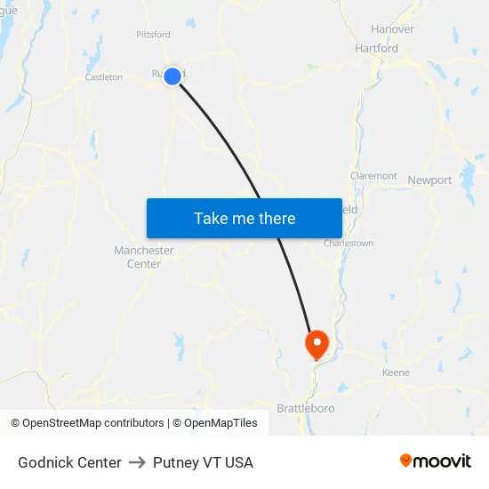 Godnick Center to Putney VT USA map