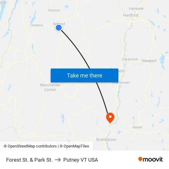 Forest St. & Park St. to Putney VT USA map