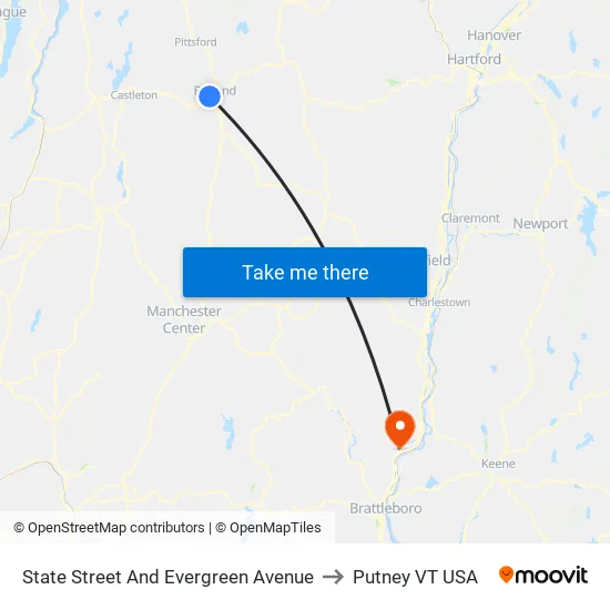 State Street And Evergreen Avenue to Putney VT USA map