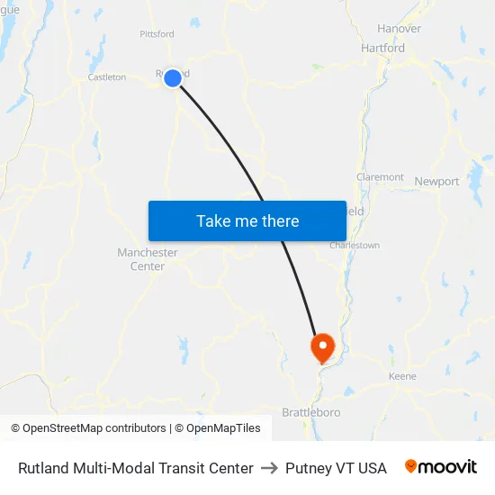 Rutland Multi-Modal Transit Center to Putney VT USA map