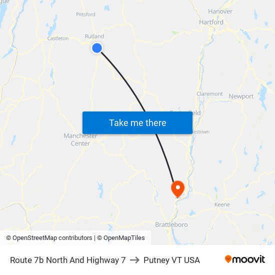 Route 7b North And Highway 7 to Putney VT USA map