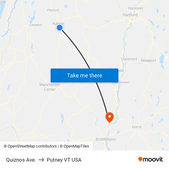 Quiznos Ave. to Putney VT USA map