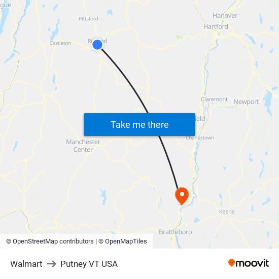 Walmart to Putney VT USA map