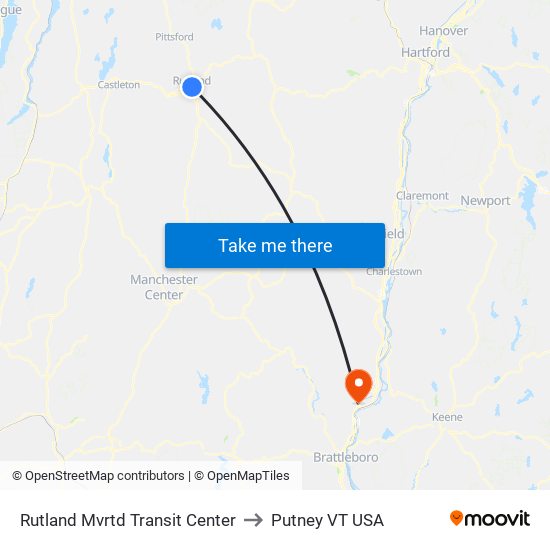 Rutland Mvrtd Transit Center to Putney VT USA map