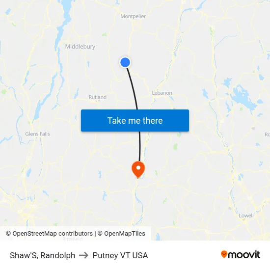 Shaw'S, Randolph to Putney VT USA map