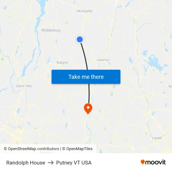 Randolph House to Putney VT USA map