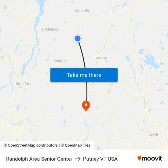 Randolph Area Senior Center to Putney VT USA map