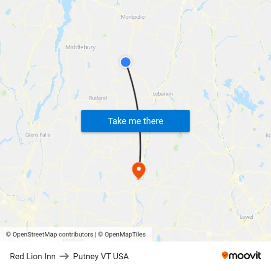 Red Lion Inn to Putney VT USA map