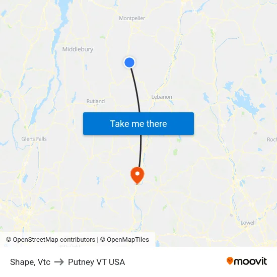 Shape, Vtc to Putney VT USA map