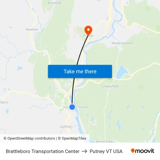 Brattleboro Transportation Center to Putney VT USA map