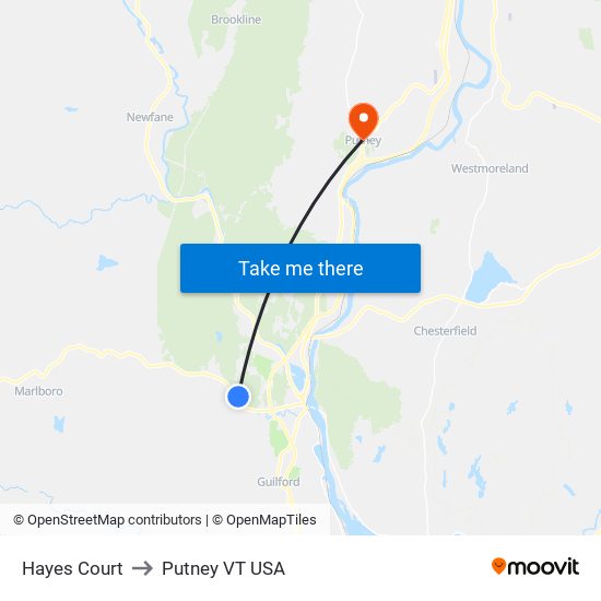 Hayes Court to Putney VT USA map