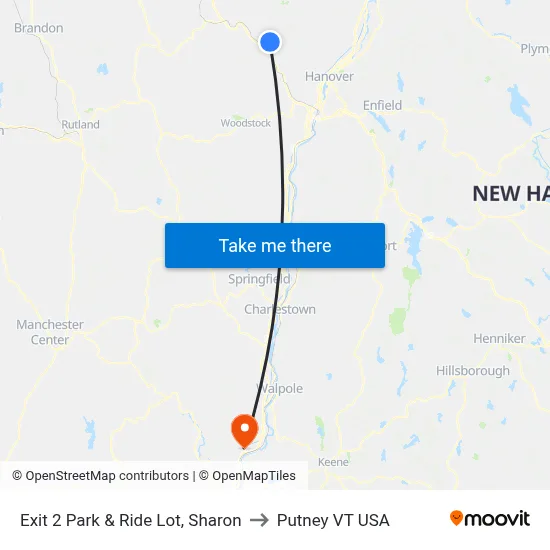 Exit 2 Park & Ride Lot, Sharon to Putney VT USA map