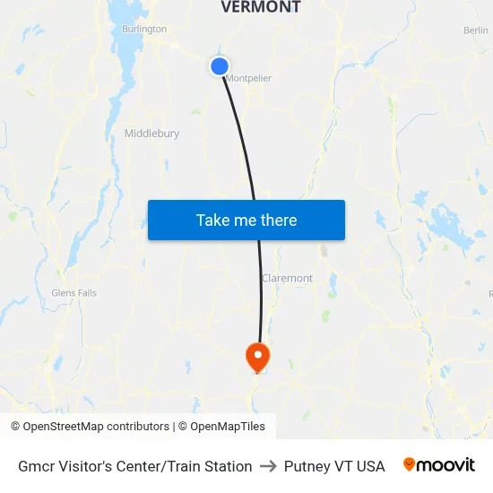 Gmcr Visitor's Center/Train Station to Putney VT USA map