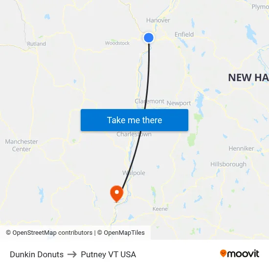 Dunkin Donuts to Putney VT USA map