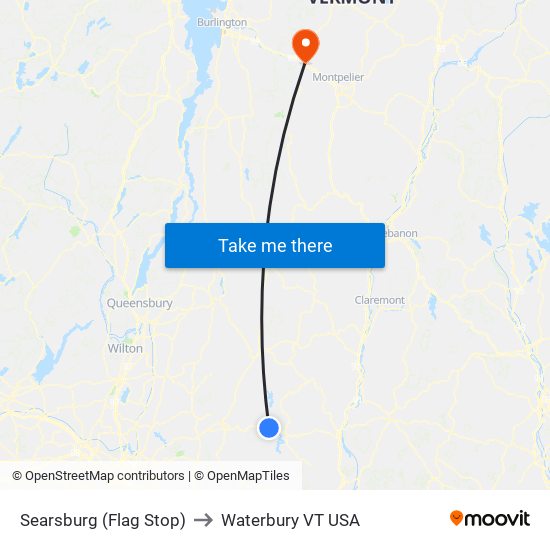 Searsburg (Flag Stop) to Waterbury VT USA map