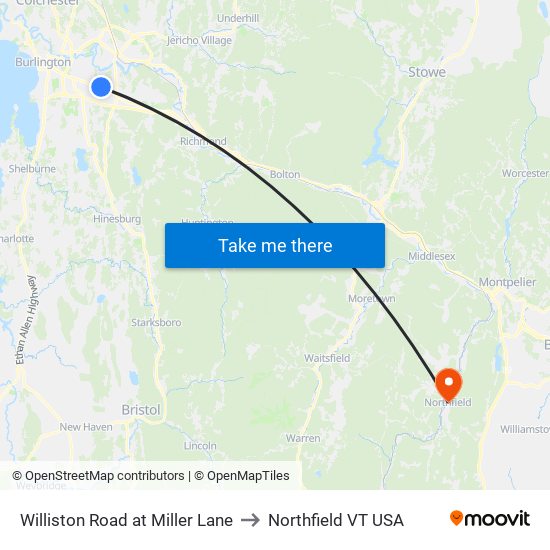 Williston Road at Miller Lane to Northfield VT USA map