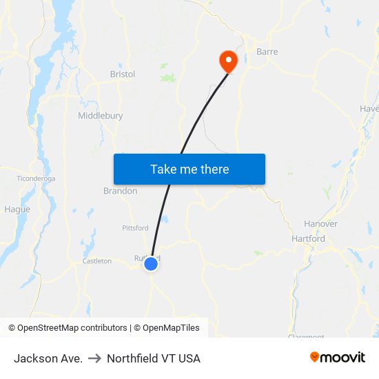 Jackson Ave. to Northfield VT USA map