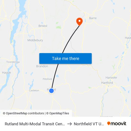 Rutland Multi-Modal Transit Center to Northfield VT USA map