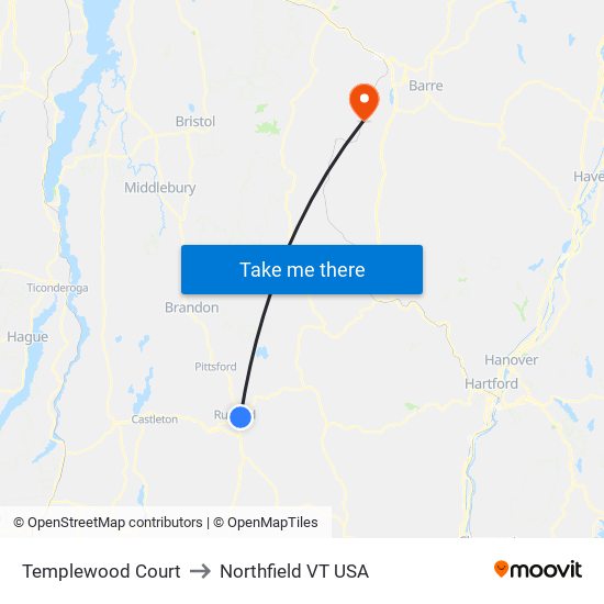 Templewood Court to Northfield VT USA map