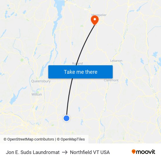 Jon E. Suds Laundromat to Northfield VT USA map
