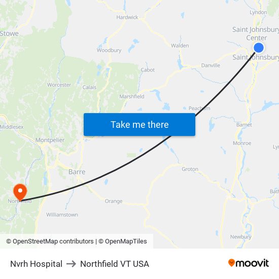 Nvrh Hospital to Northfield VT USA map